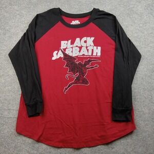 Black Sabbath Shirt Women XXL Red Black Baseball Raglan Long Sleeve Band Tee